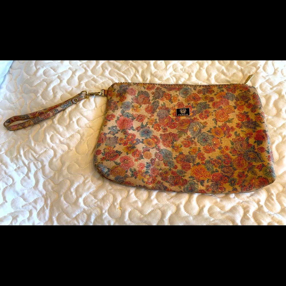 Ferchi Floral Soft Leather Zipper Pouch Clutch Bag